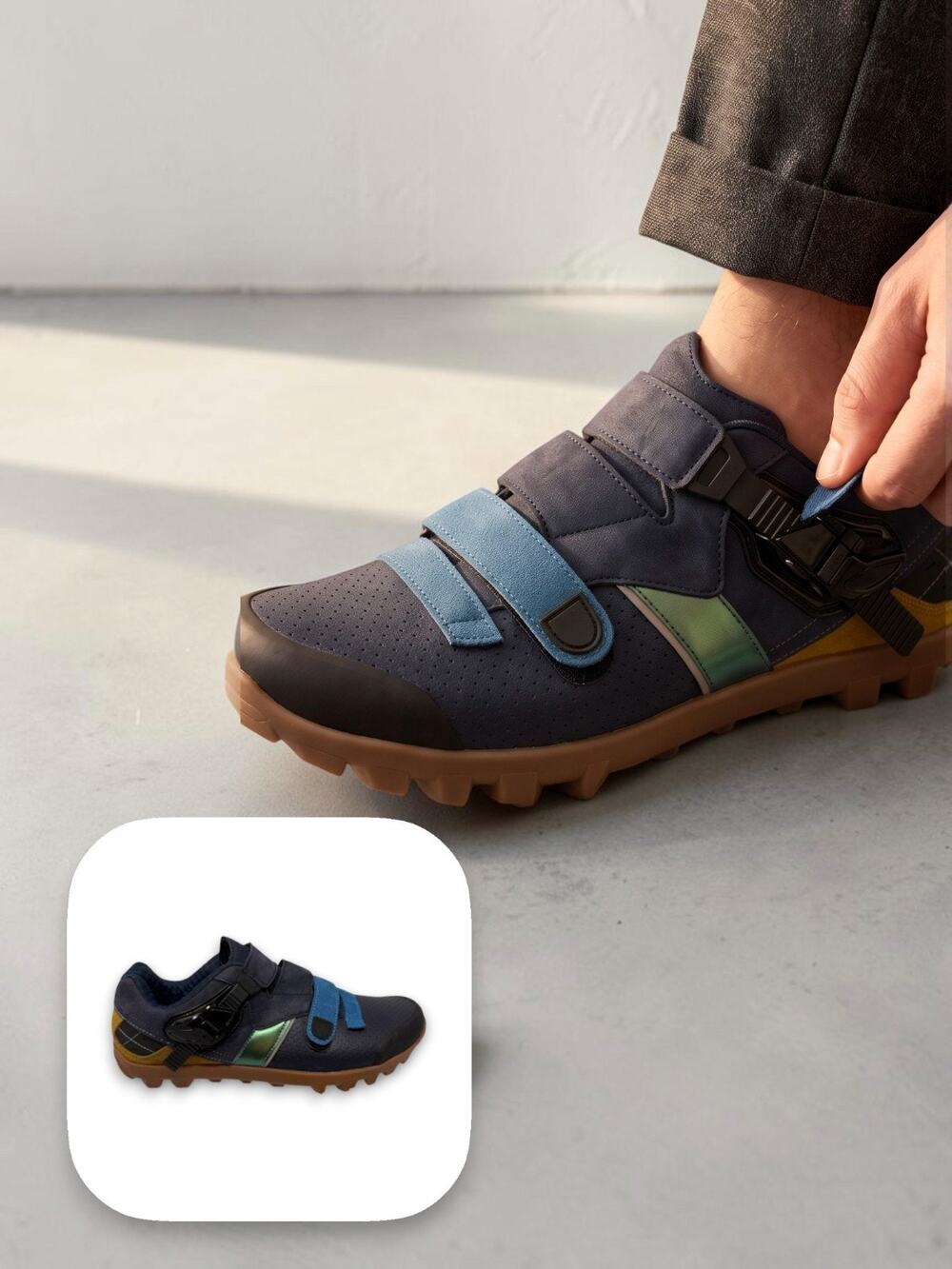 Vintage Shimano Ratchet MTB Mountain Bike Shoes 42 Men 9 Women 11 Navy Blue Grey